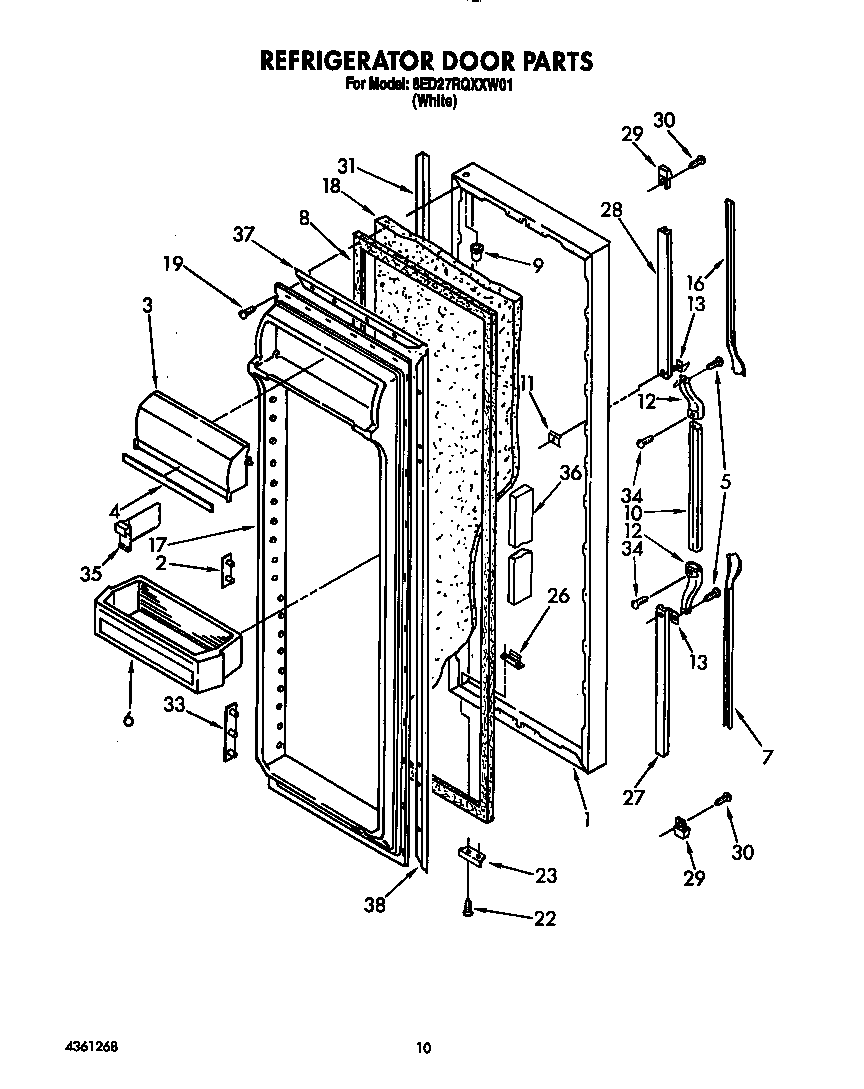 Whirlpool 8ED27RQXXW01 refrigerator door diagram