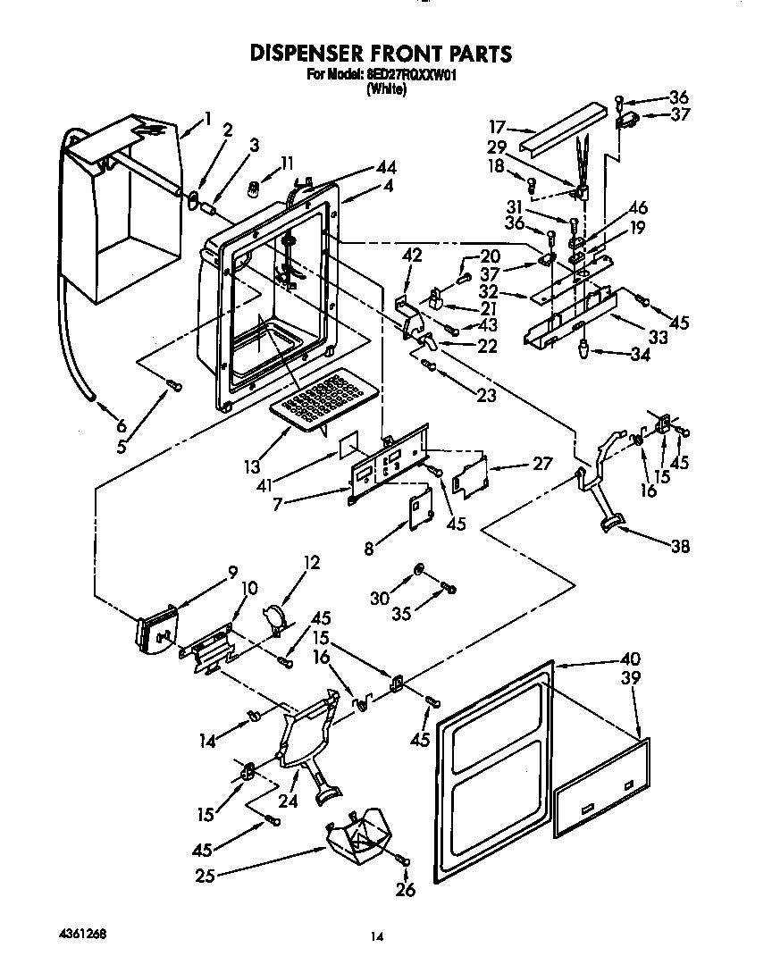 Whirlpool 8ED27RQXXW01 dispenser front diagram