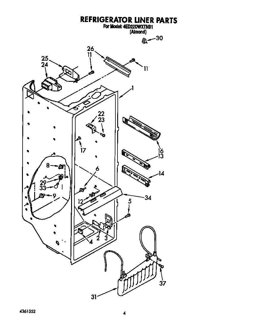 Whirlpool 4ED22DWXTN01 refrigerator liner diagram