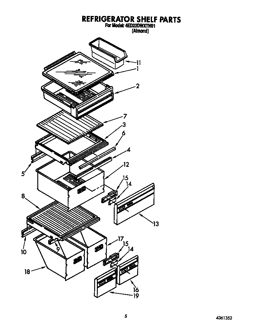 Whirlpool 4ED22DWXTN01 refrigerator shelf diagram