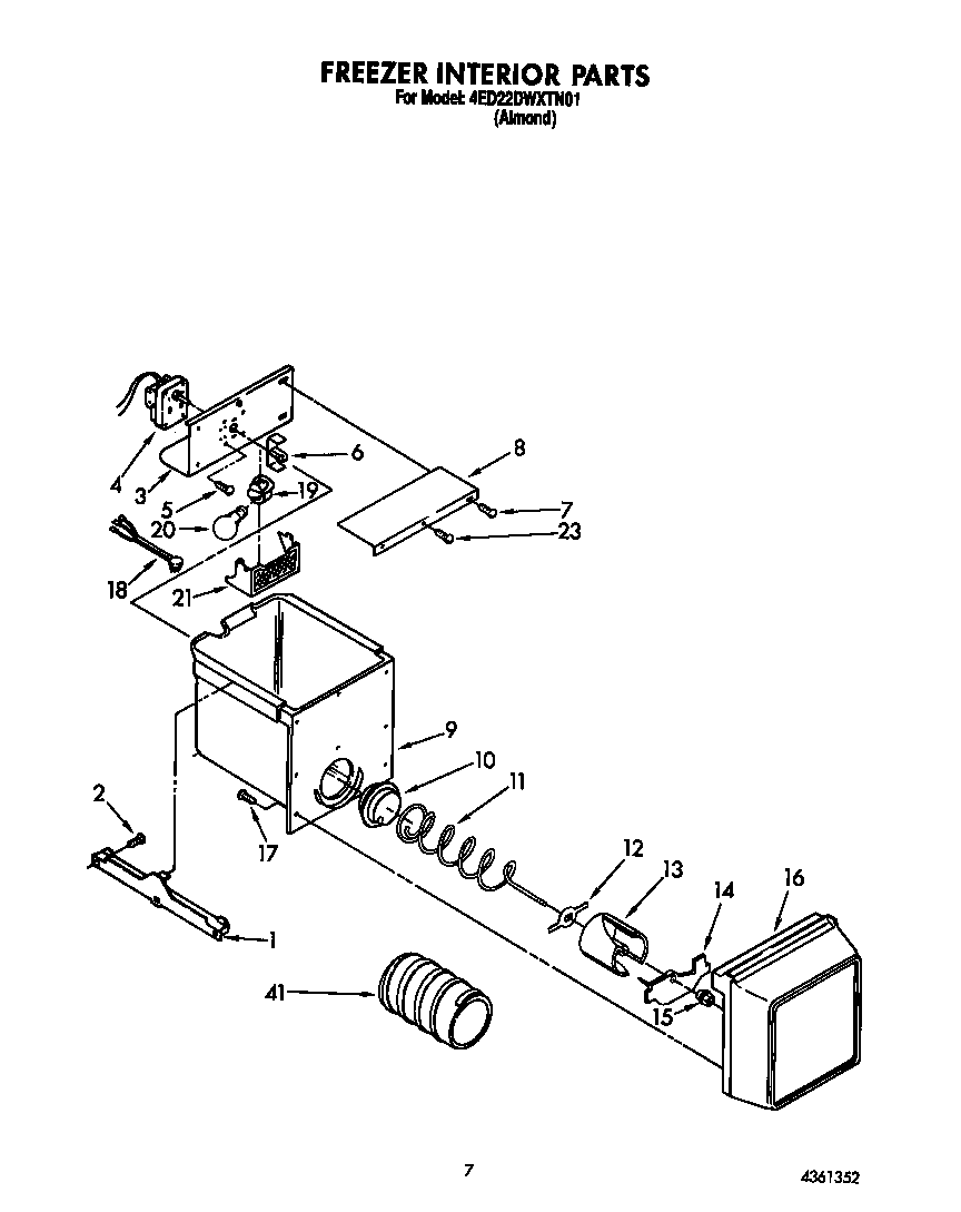 Whirlpool 4ED22DWXTN01 freezer interior diagram