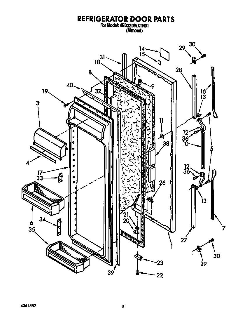 Whirlpool 4ED22DWXTN01 refrigerator door diagram