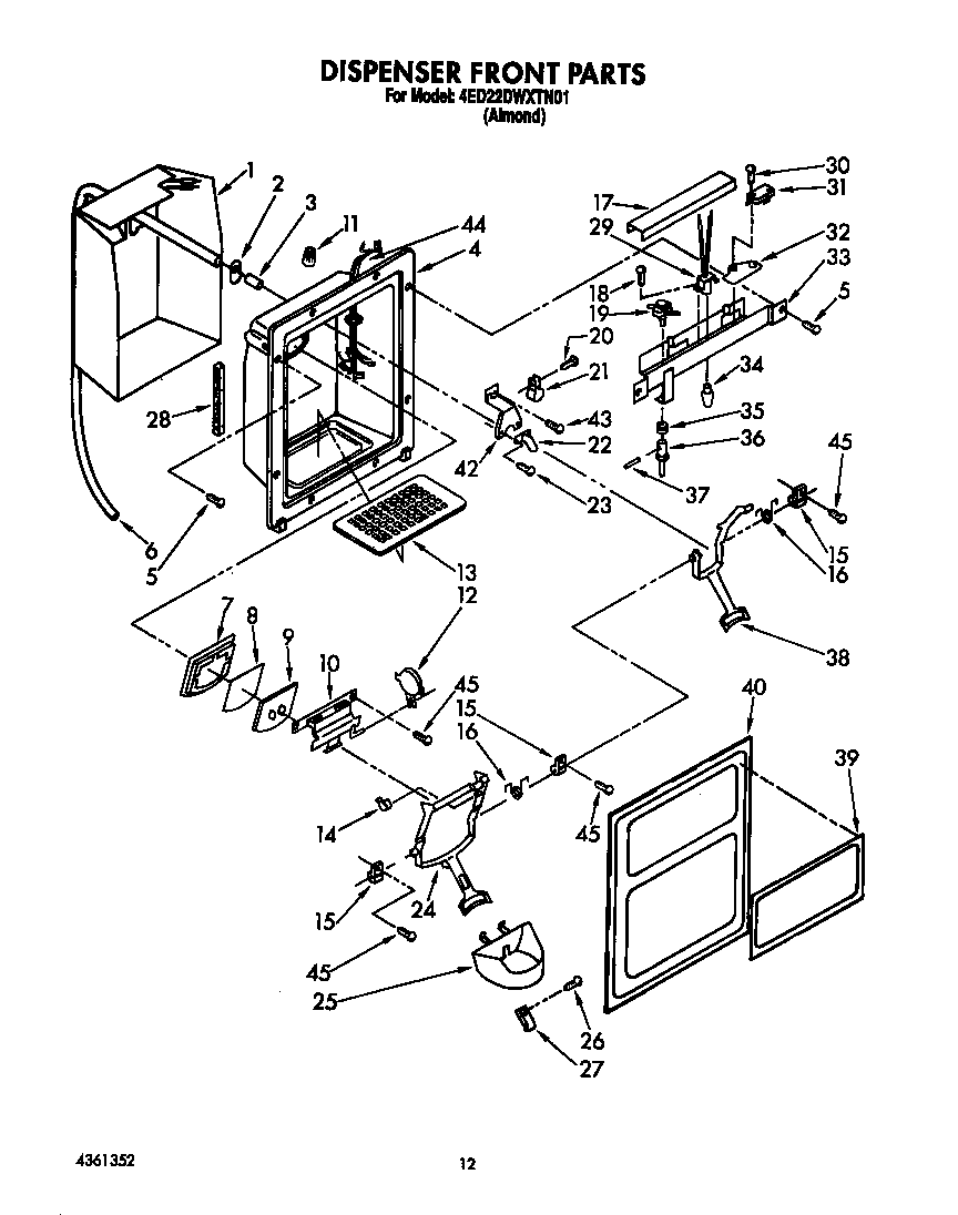 Whirlpool 4ED22DWXTN01 dispenser front diagram