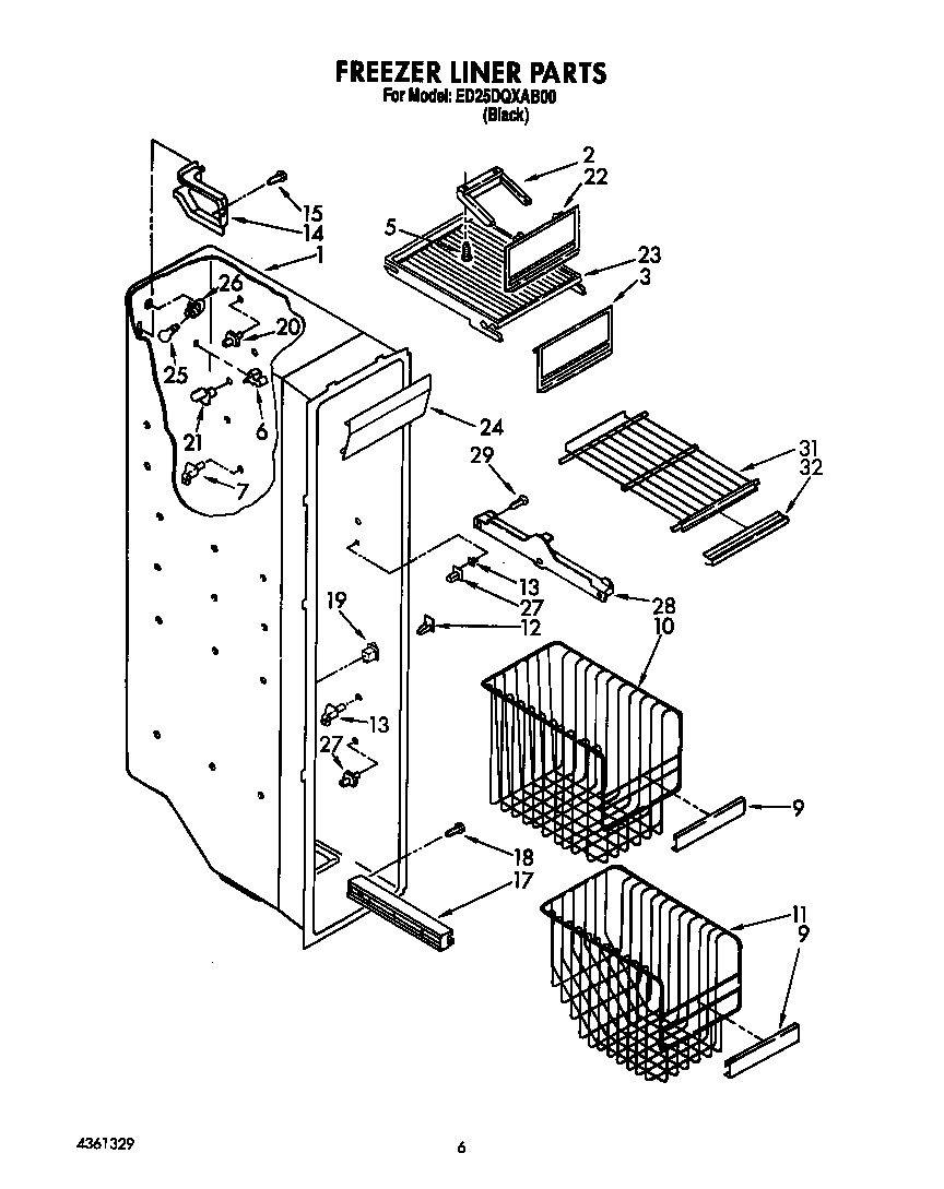Whirlpool ED25DQXAB00 freezer liner diagram