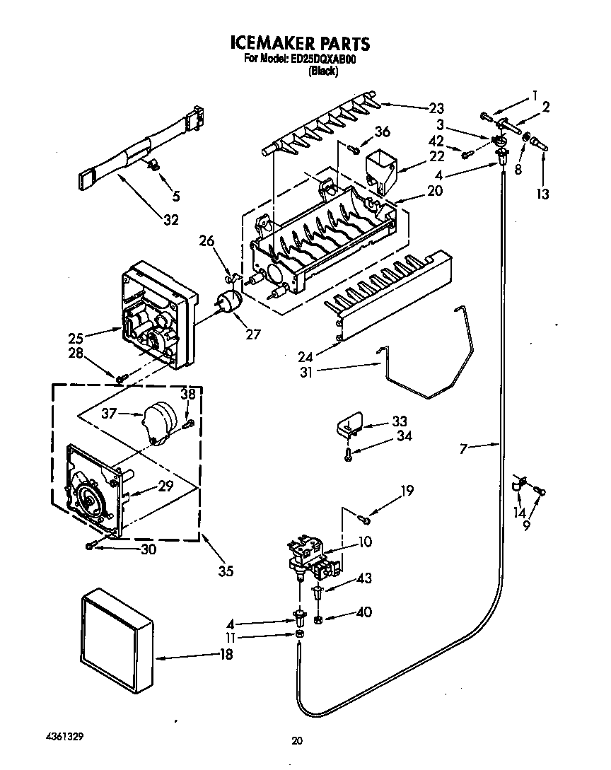 Whirlpool ED25DQXAB00 icemaker diagram