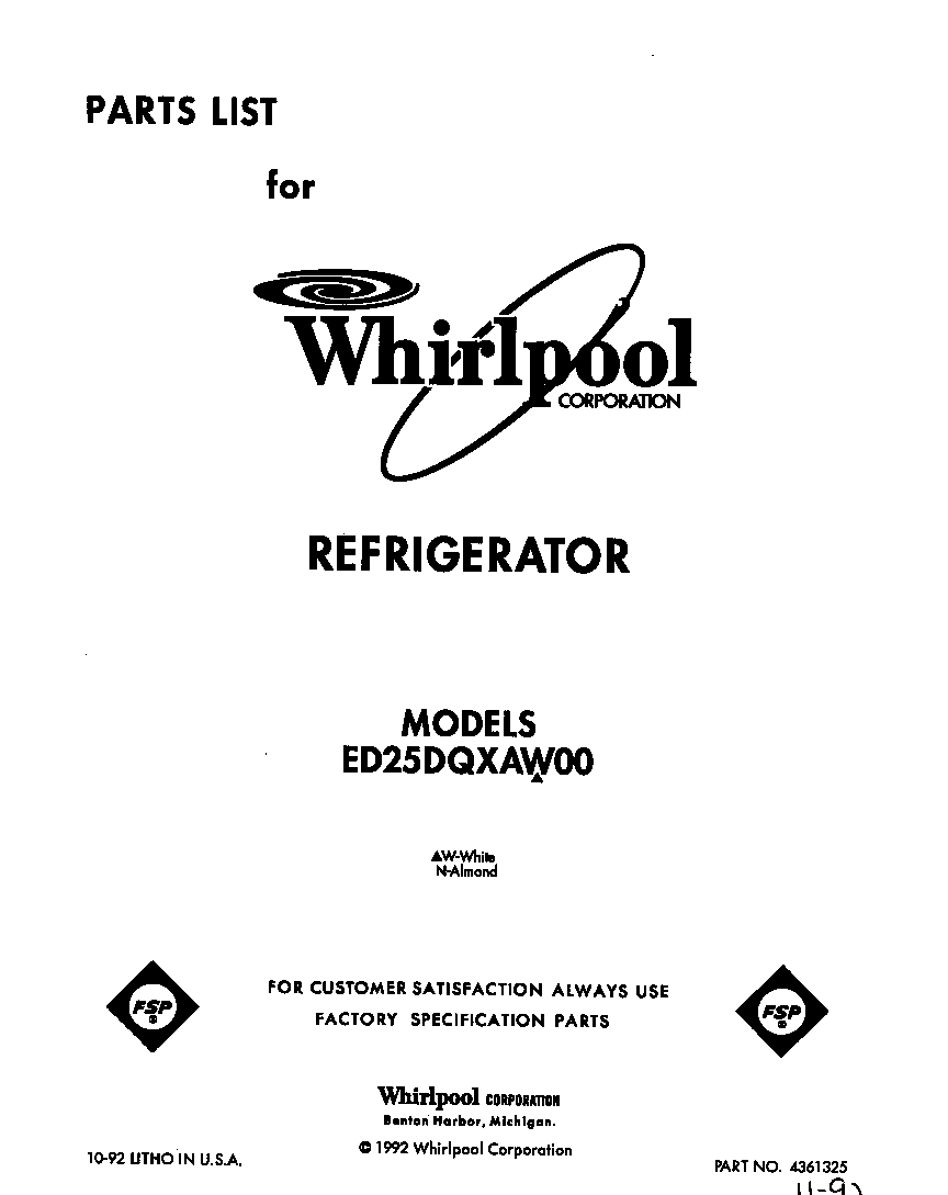 Whirlpool ED25DQXAW00 front cover diagram