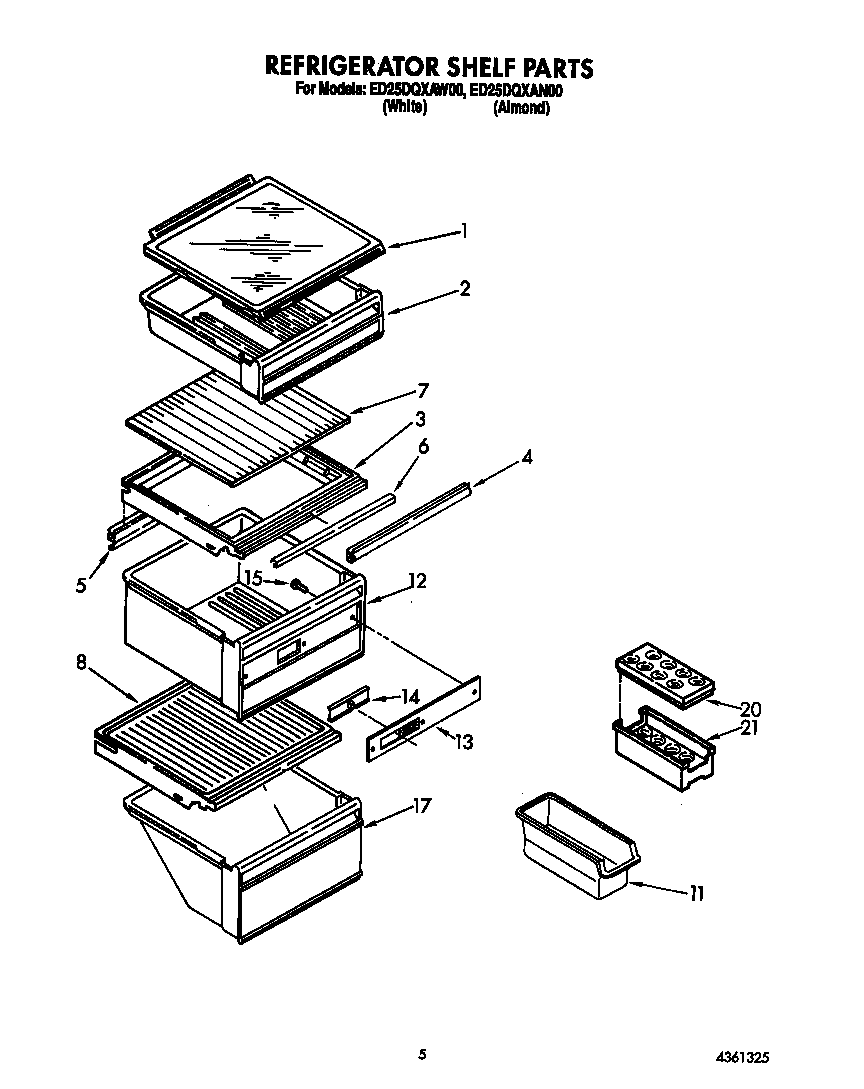Whirlpool ED25DQXAW00 refrigerator shelf diagram