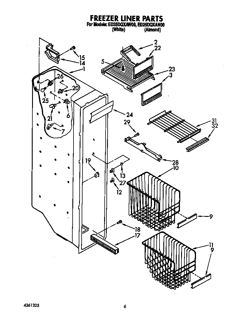 Whirlpool ED25DQXAW00 freezer liner diagram
