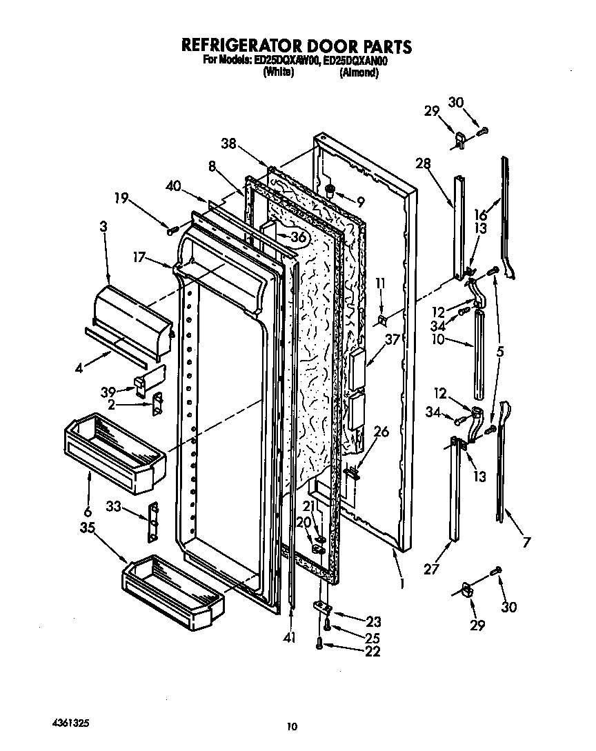 Whirlpool ED25DQXAW00 refrigerator door diagram