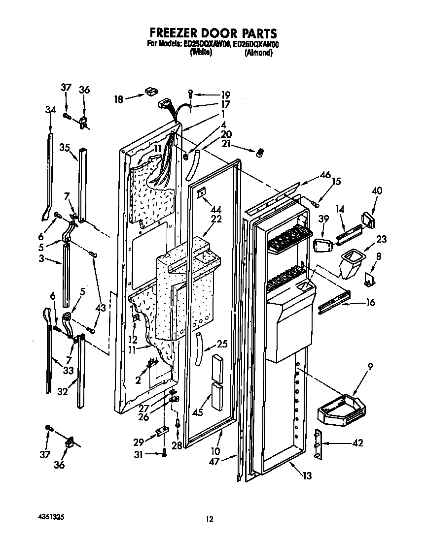 Whirlpool ED25DQXAW00 freezer door diagram