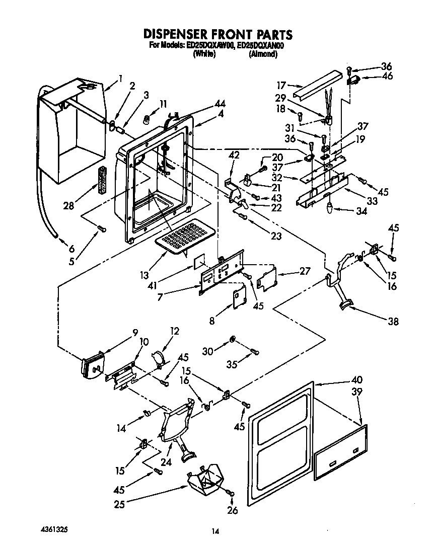 Whirlpool ED25DQXAW00 dispenser front diagram