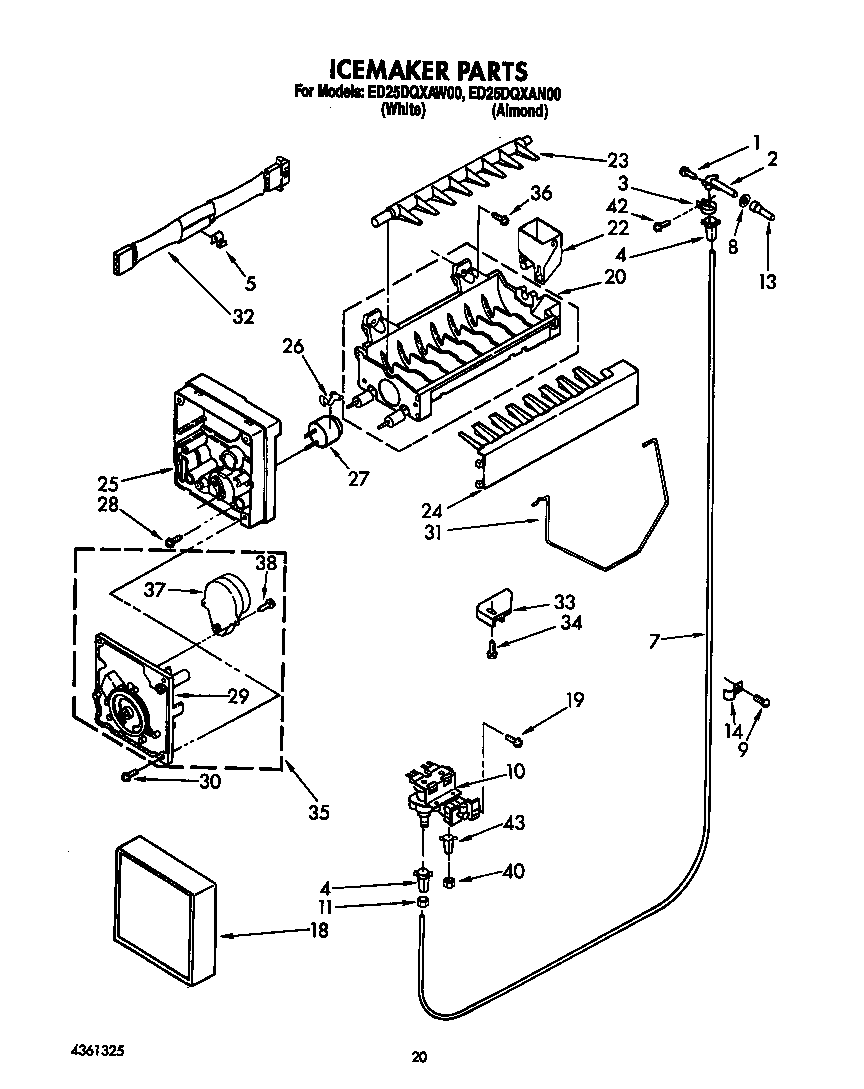 Whirlpool ED25DQXAW00 icemaker diagram