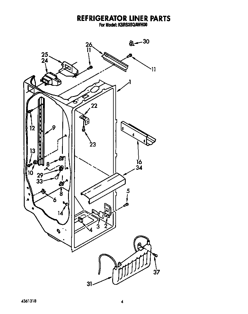 KitchenAid KSRS25QAWH00 refrigerator liner diagram