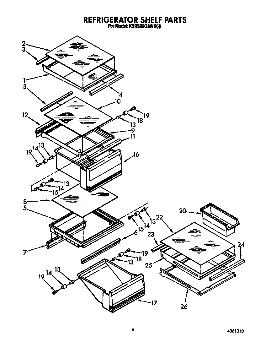 KitchenAid KSRS25QAWH00 refrigerator shelf diagram