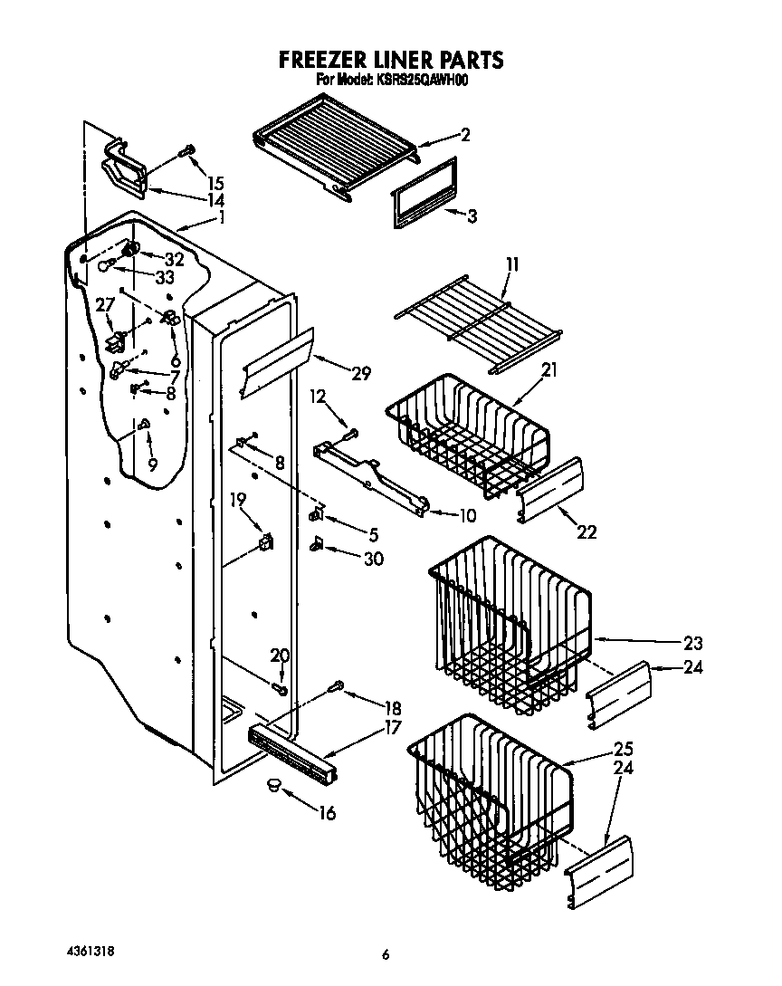 KitchenAid KSRS25QAWH00 freezer liner diagram