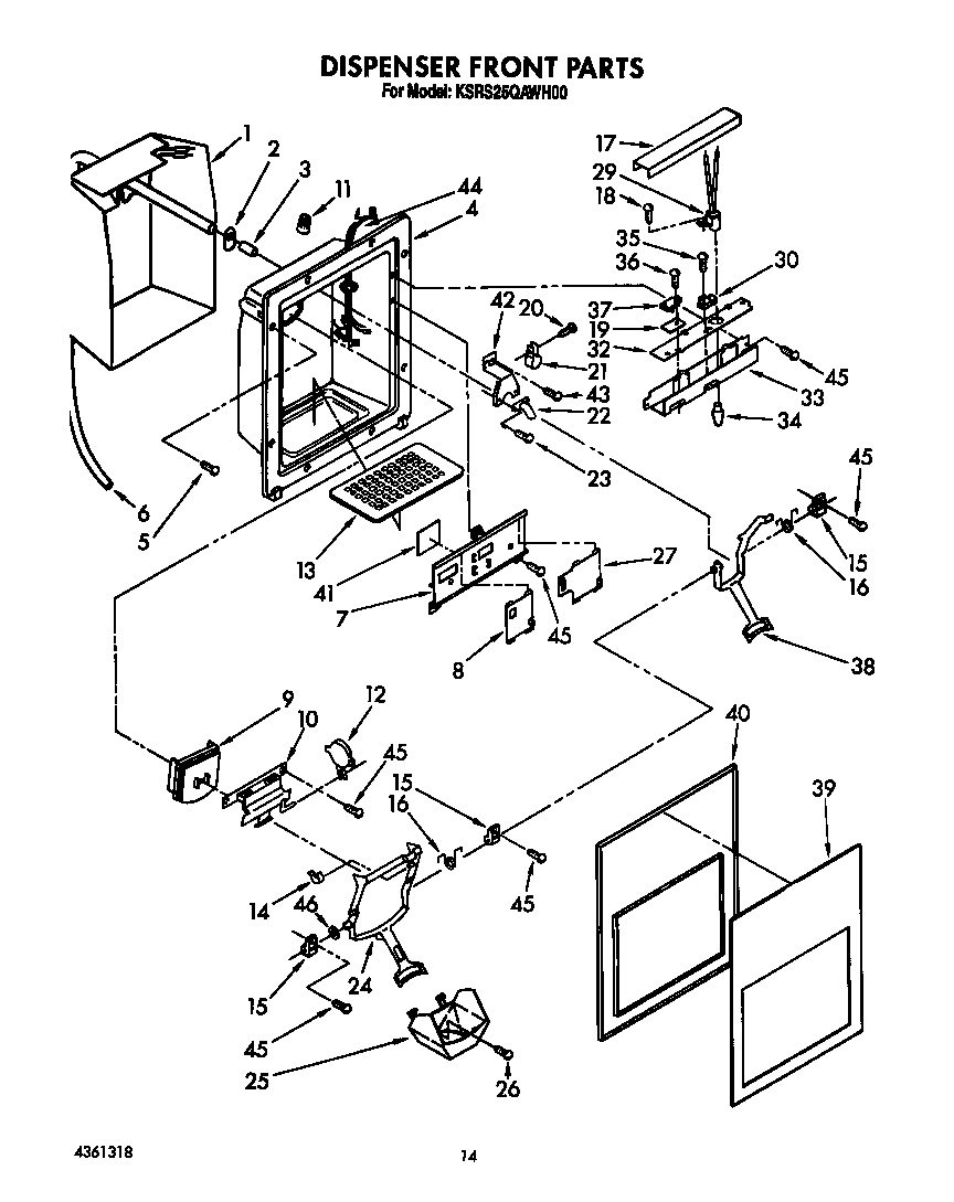 KitchenAid KSRS25QAWH00 dispenser front diagram