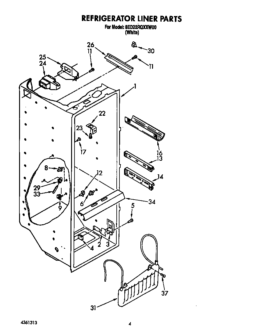 Whirlpool 8ED22RQXXW00 refrigerator liner diagram