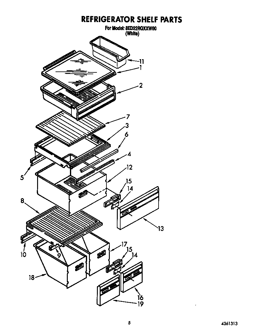 Whirlpool 8ED22RQXXW00 refrigerator shelf diagram