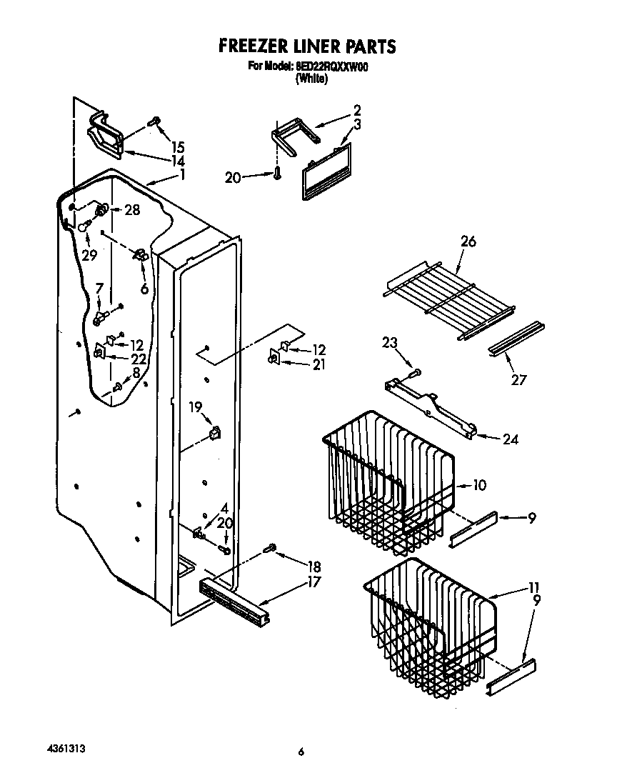 Whirlpool 8ED22RQXXW00 freezer liner diagram