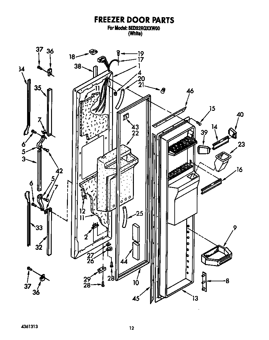 Whirlpool 8ED22RQXXW00 freezer door diagram