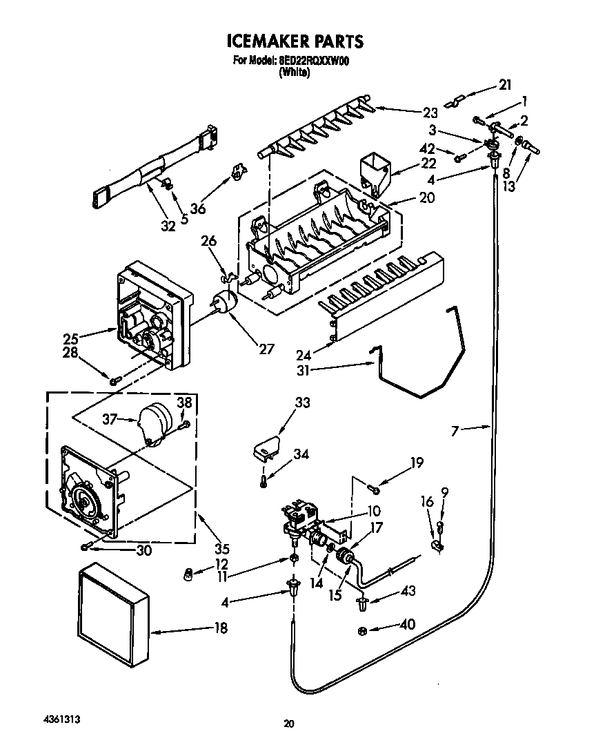Whirlpool 8ED22RQXXW00 ice maker diagram