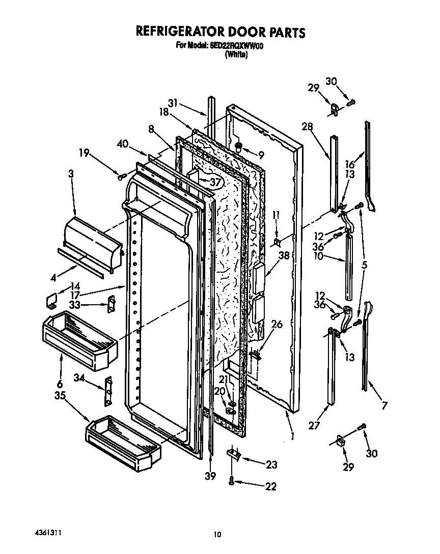 Whirlpool 6ED22RQXWW00 refrigerator door diagram