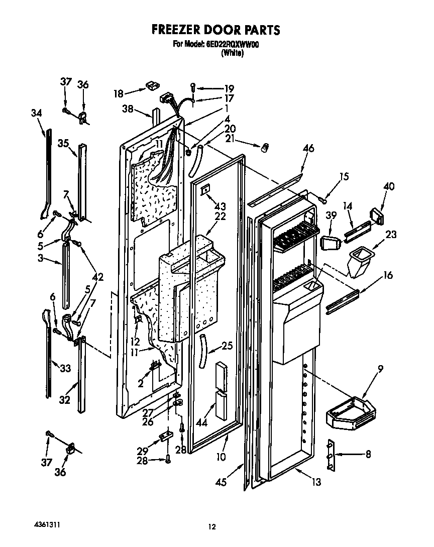 Whirlpool 6ED22RQXWW00 freezer door diagram