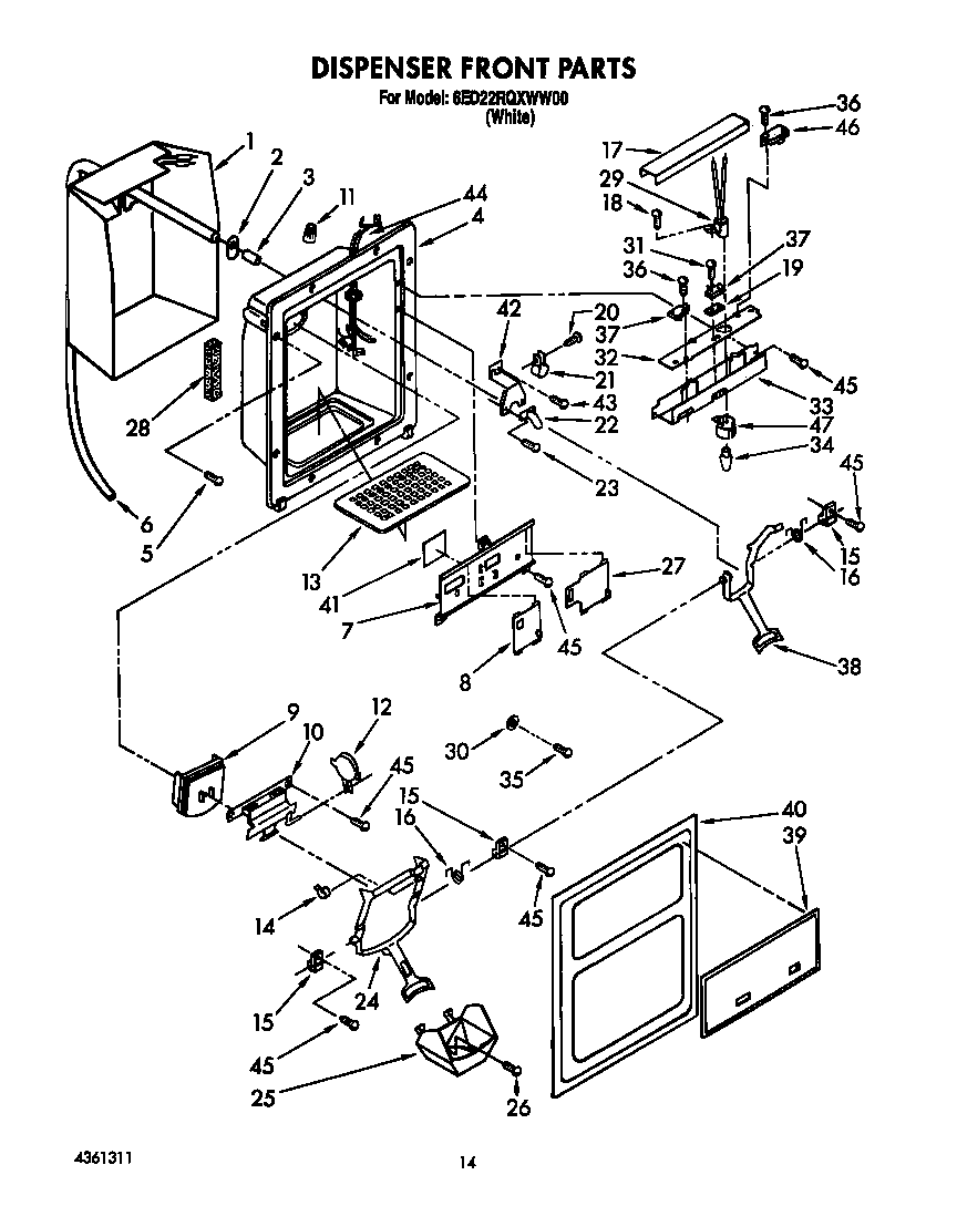 Whirlpool 6ED22RQXWW00 dispenser front diagram