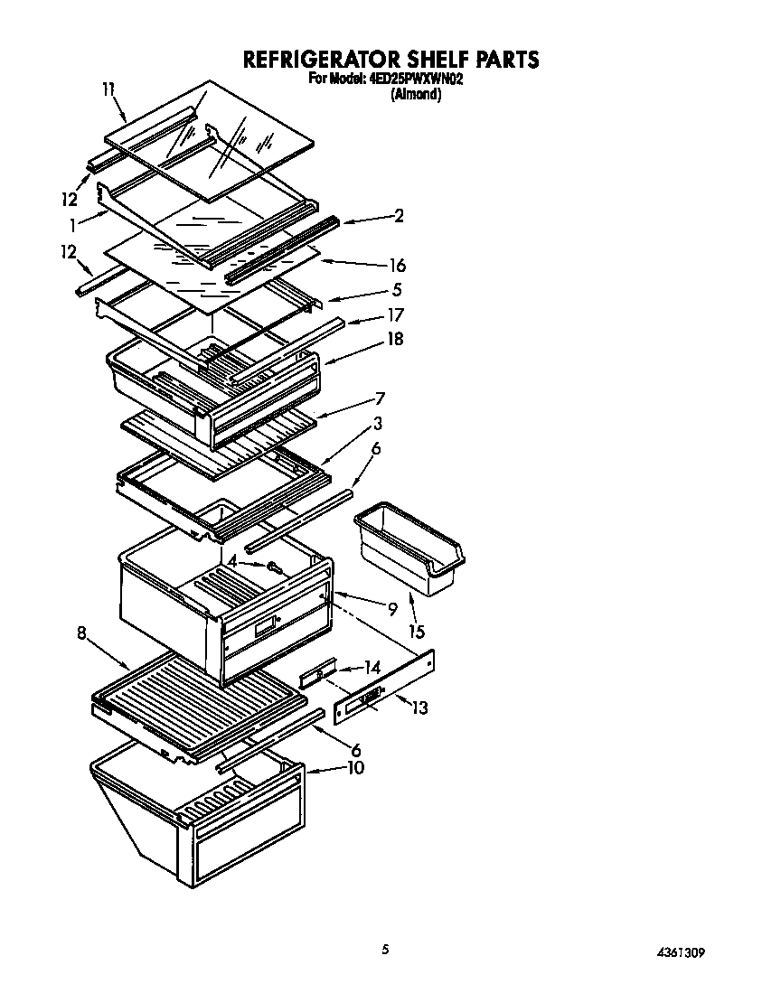 Whirlpool 4ED25PWXWN02 refrigerator shelf diagram