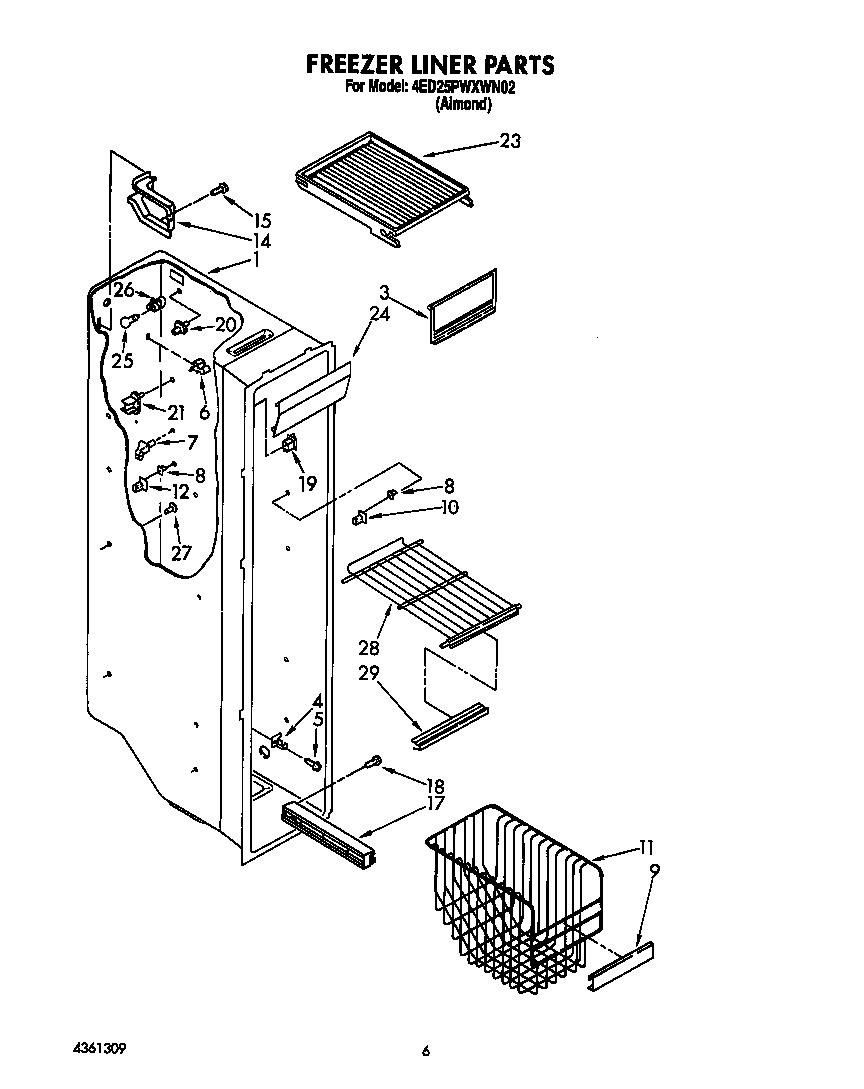 Whirlpool 4ED25PWXWN02 freezer liner diagram