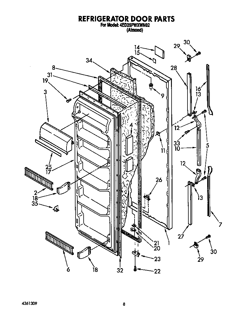Whirlpool 4ED25PWXWN02 refrigerator door diagram