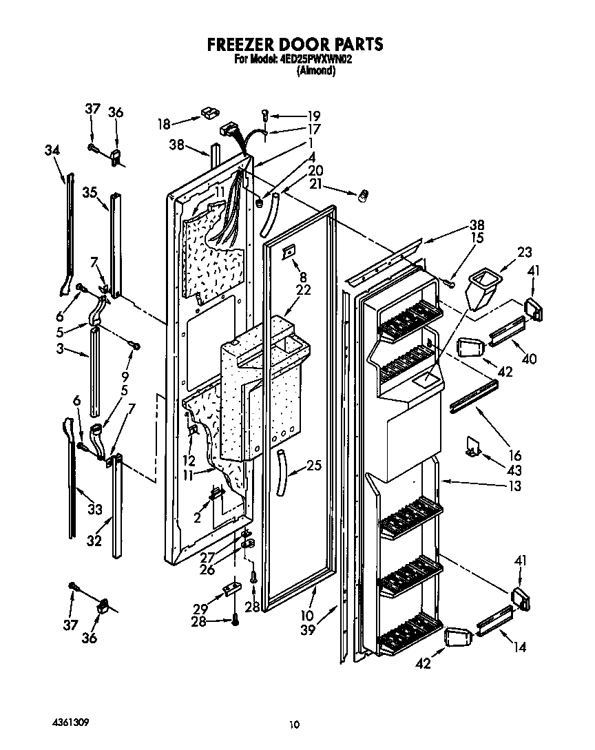 Whirlpool 4ED25PWXWN02 freezer door diagram