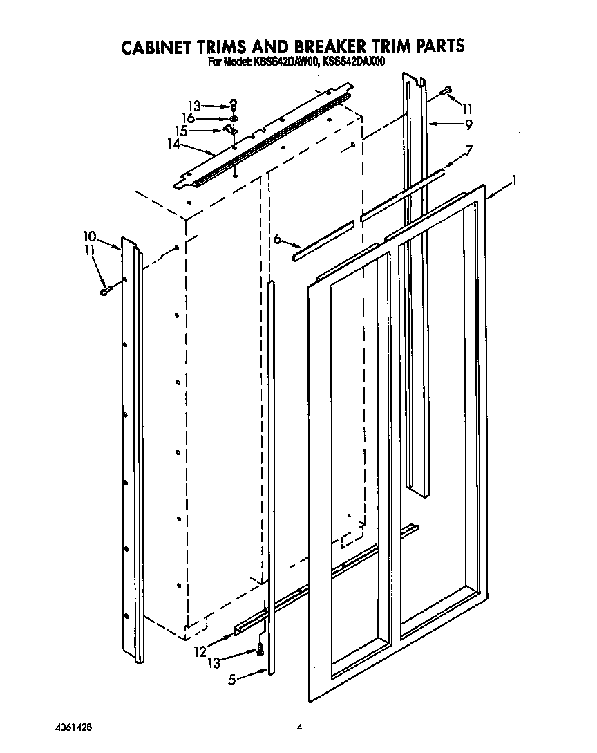 KitchenAid KSSS42DAX00 cabinet trims and breaker trim diagram