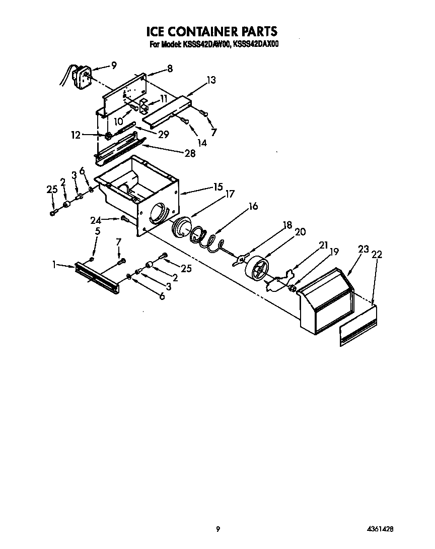 KitchenAid KSSS42DAX00 ice container diagram