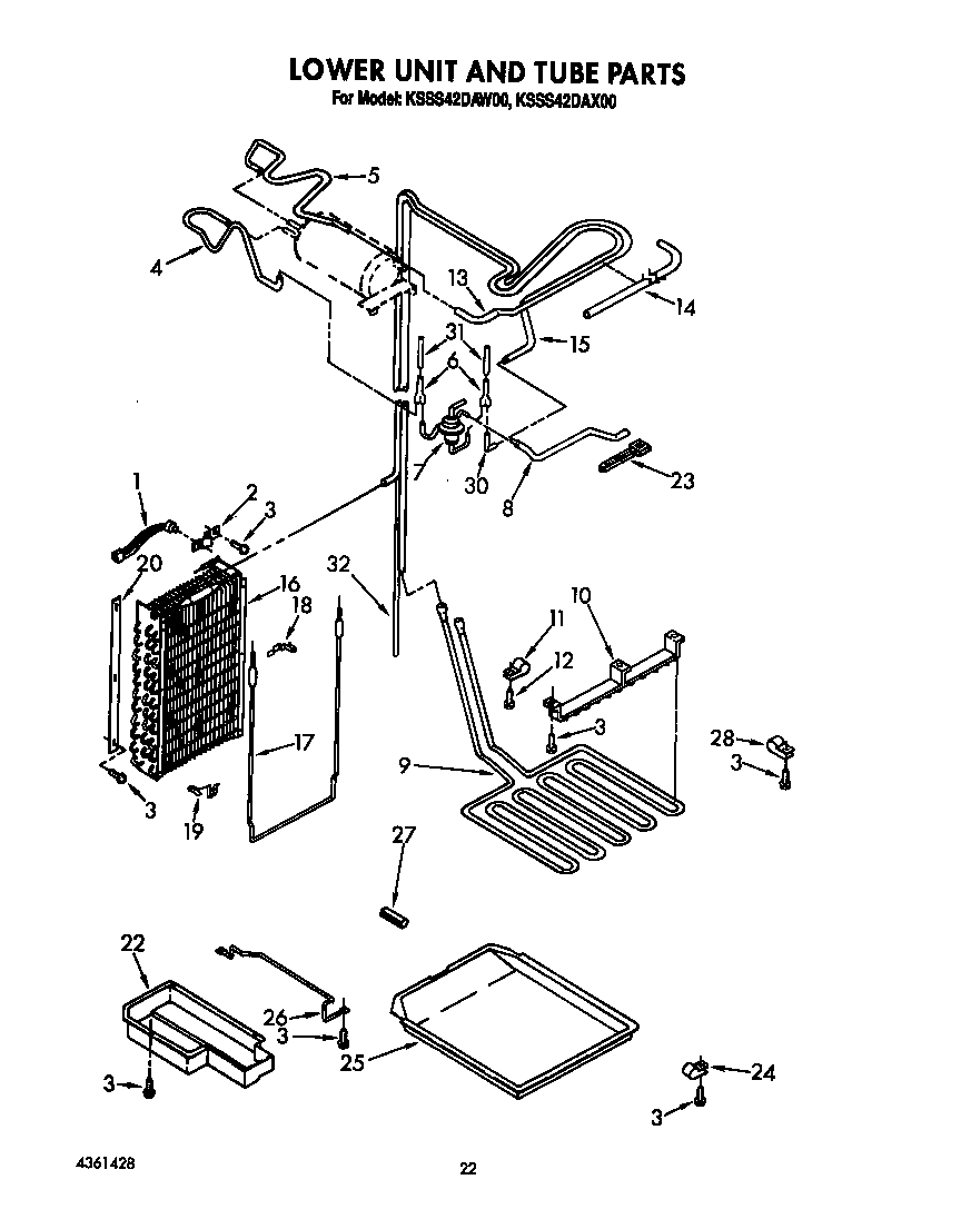 KitchenAid KSSS42DAX00 lower unit and tube diagram