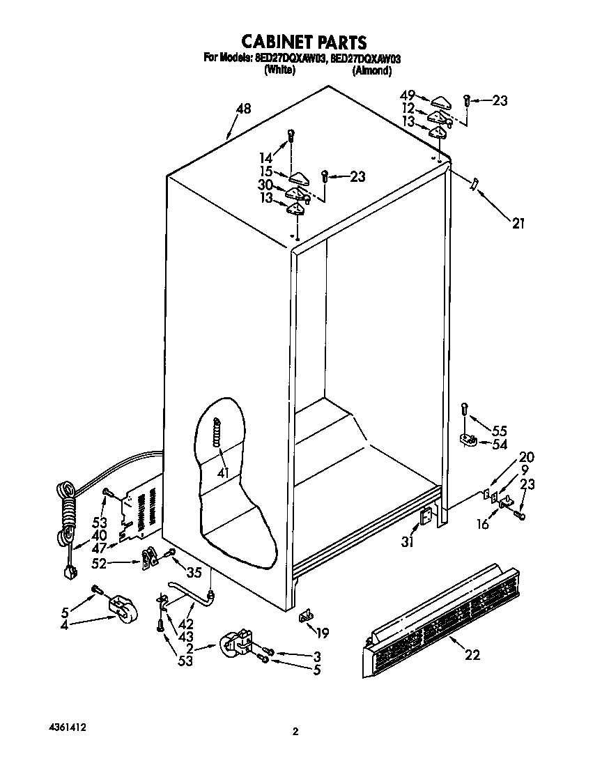 Whirlpool 8ED27DQXAW03 cabinet diagram