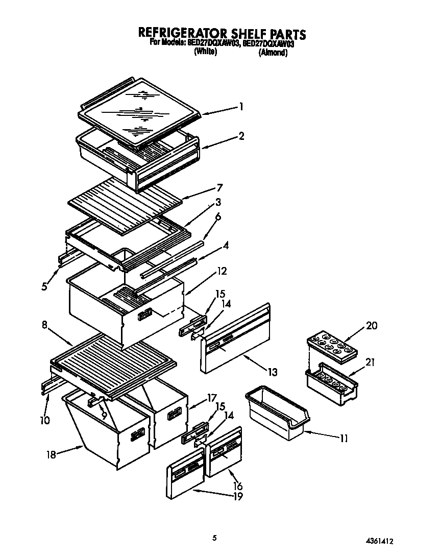 Whirlpool 8ED27DQXAW03 refrigerator shelf diagram