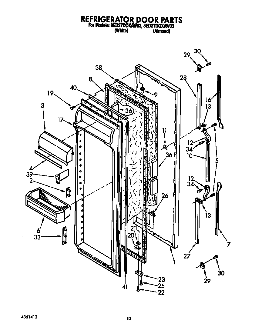 Whirlpool 8ED27DQXAW03 refrigerator door diagram
