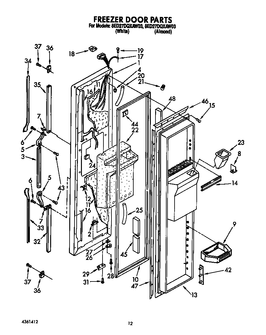 Whirlpool 8ED27DQXAW03 freezer door diagram