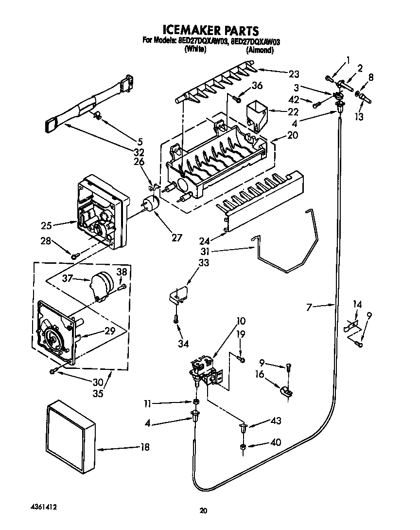 Whirlpool 8ED27DQXAW03 icemaker diagram