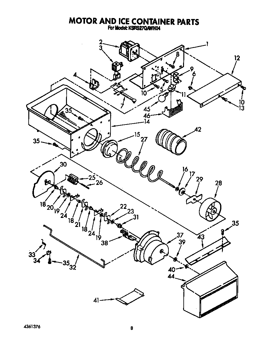 KitchenAid KSRS27QAWH04 motor and ice container diagram