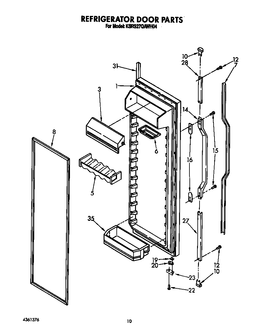 KitchenAid KSRS27QAWH04 refrigerator door diagram