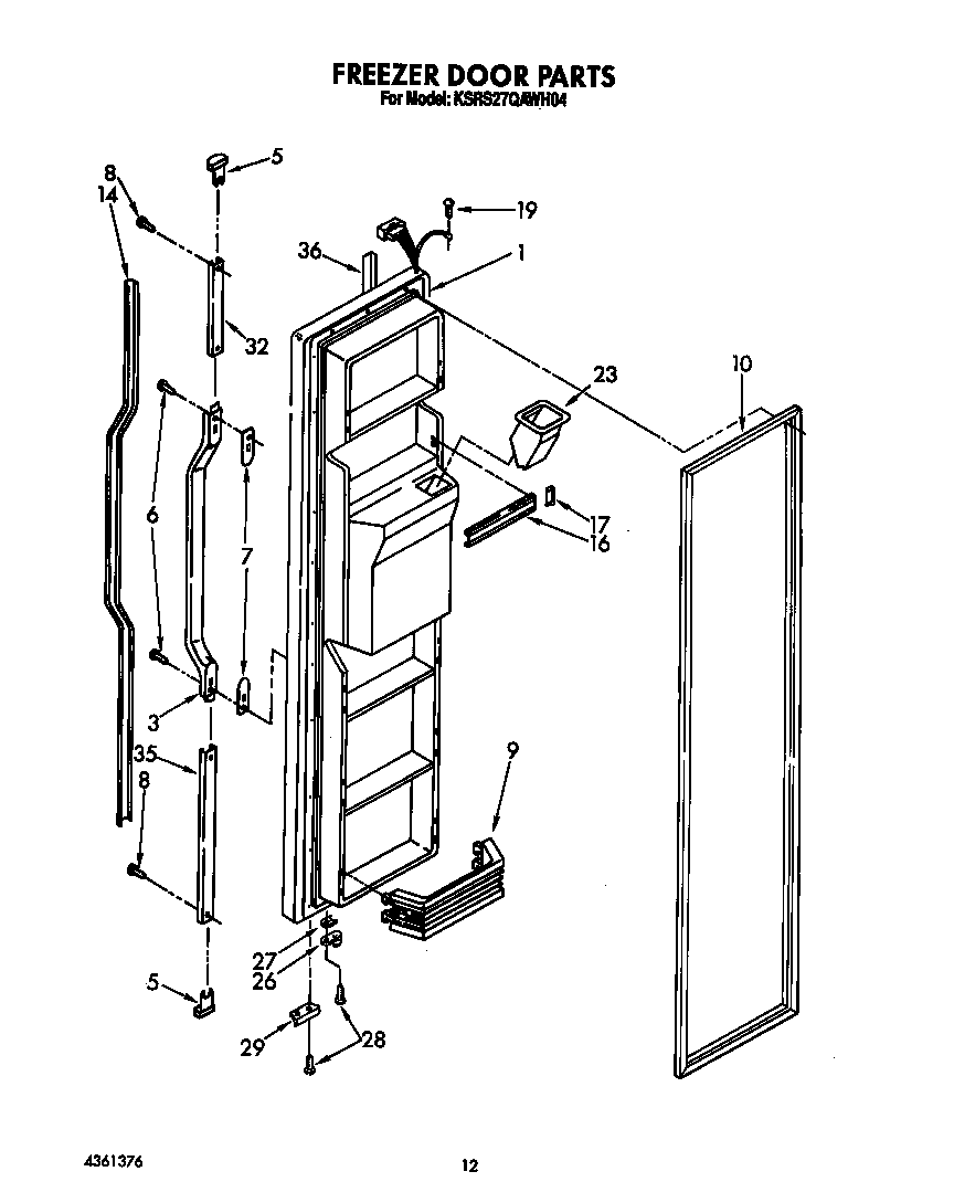 KitchenAid KSRS27QAWH04 freezer door diagram