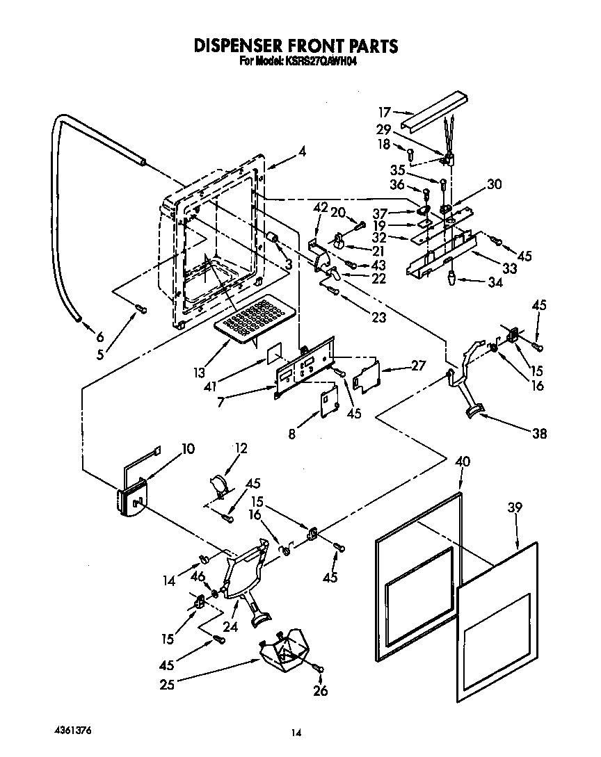 KitchenAid KSRS27QAWH04 dispenser front diagram