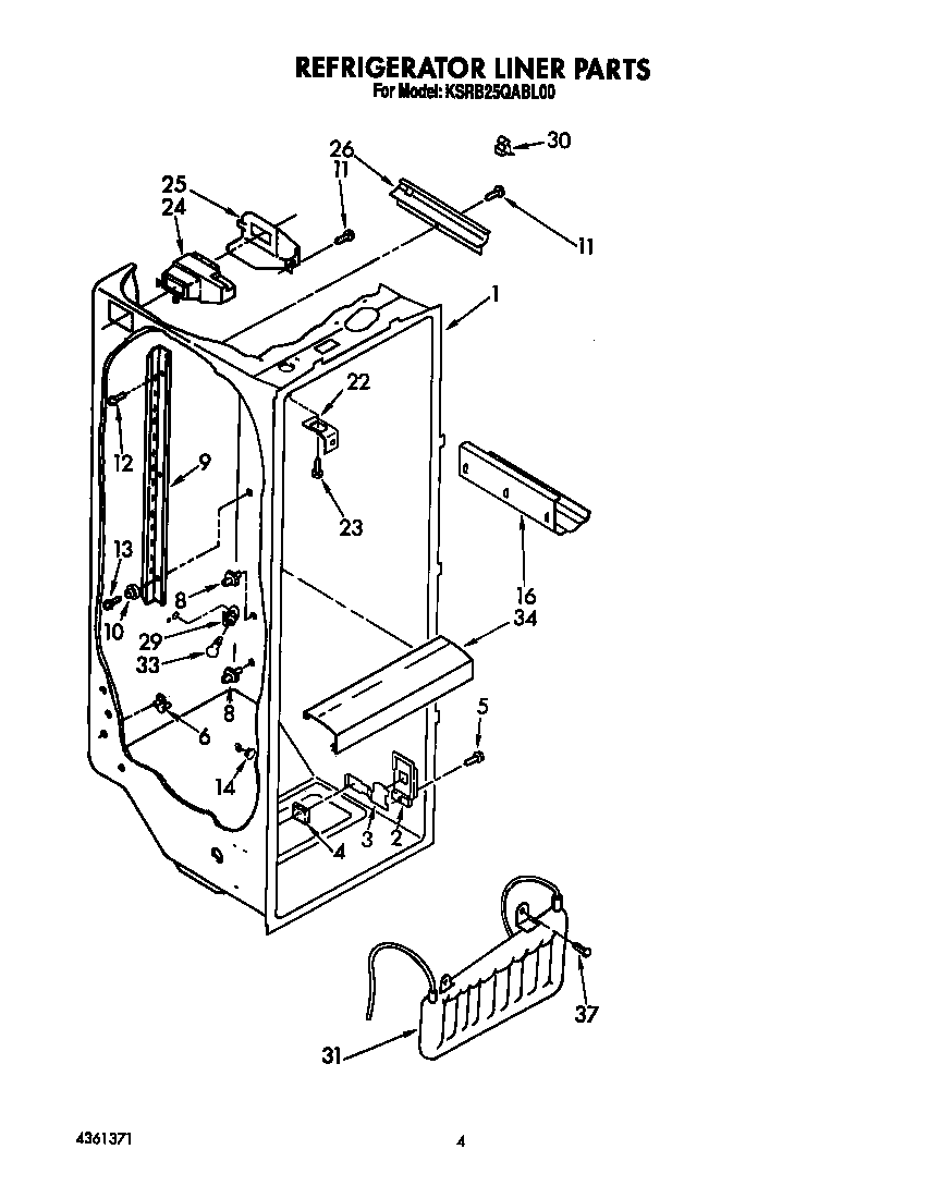 KitchenAid KSRB25QABL00 refrigerator liner diagram