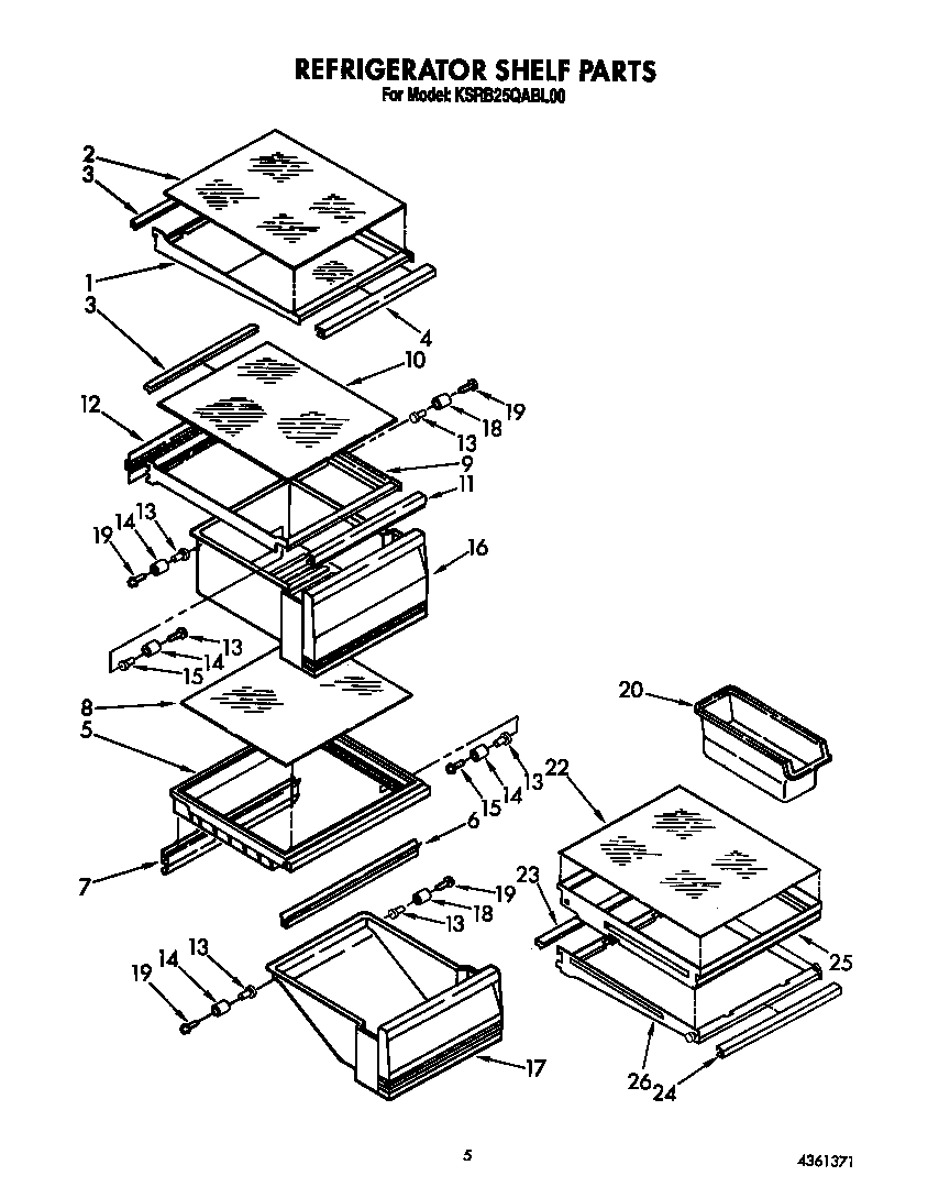 KitchenAid KSRB25QABL00 refrigerator shelf diagram