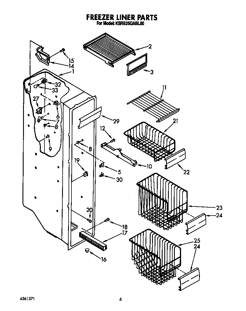 KitchenAid KSRB25QABL00 freezer liner diagram