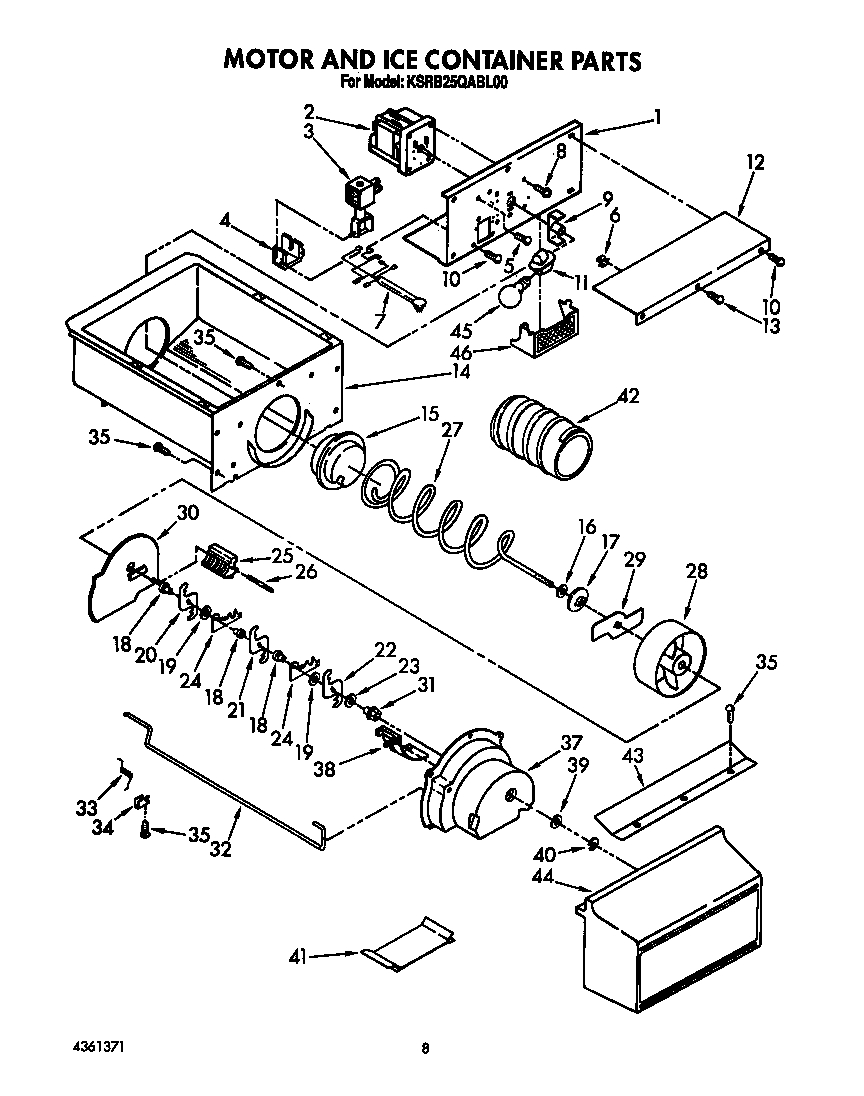 KitchenAid KSRB25QABL00 motor and ice container diagram