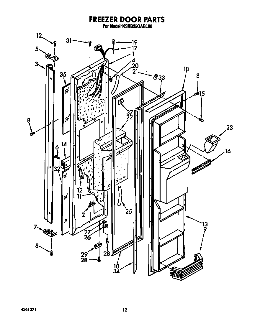 KitchenAid KSRB25QABL00 freezer door diagram