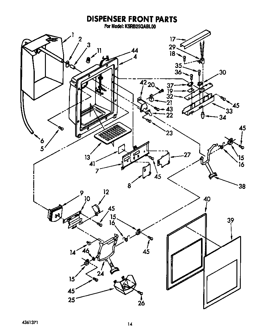 KitchenAid KSRB25QABL00 dispenser front diagram